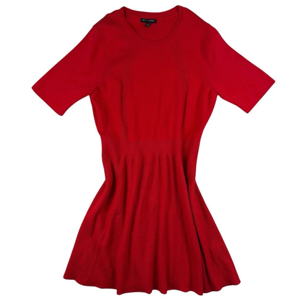 NWT Banana Republic Womens XL Red Ribbed Knit Fit & Flare Sweater Dress Knee
